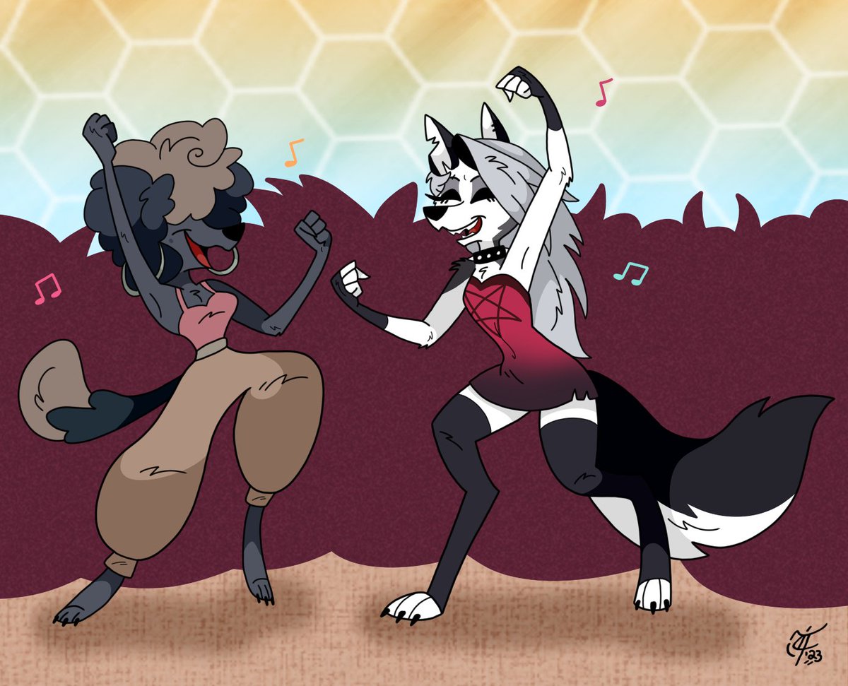 Got inspired to draw Loona tearing up the dance floor with a new friend after watching the 'Helluva Boss' Season One finale for the sixth time 😈🐺🎶😄 #ToonJune2023 #HelluvaBoss #HelluvaBossFanart  #HelluvaBossLoona #QueenBee #Loona #hellhound #cartooncrush #danceparty #fanart