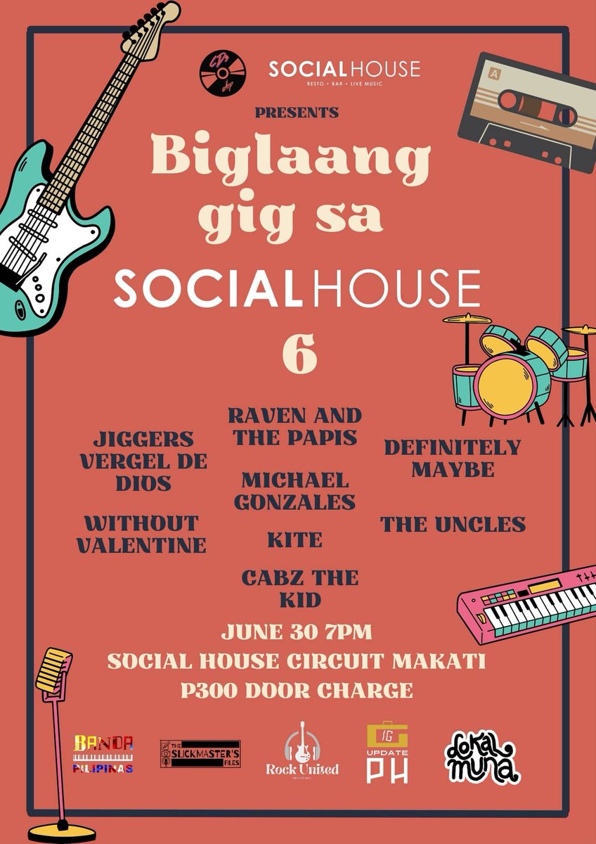 Jiggerrrr's tweet photo. Tambs tayo this Friday at Social House. Show starts at 7pm! https://t.co/XdR5HbQxi1