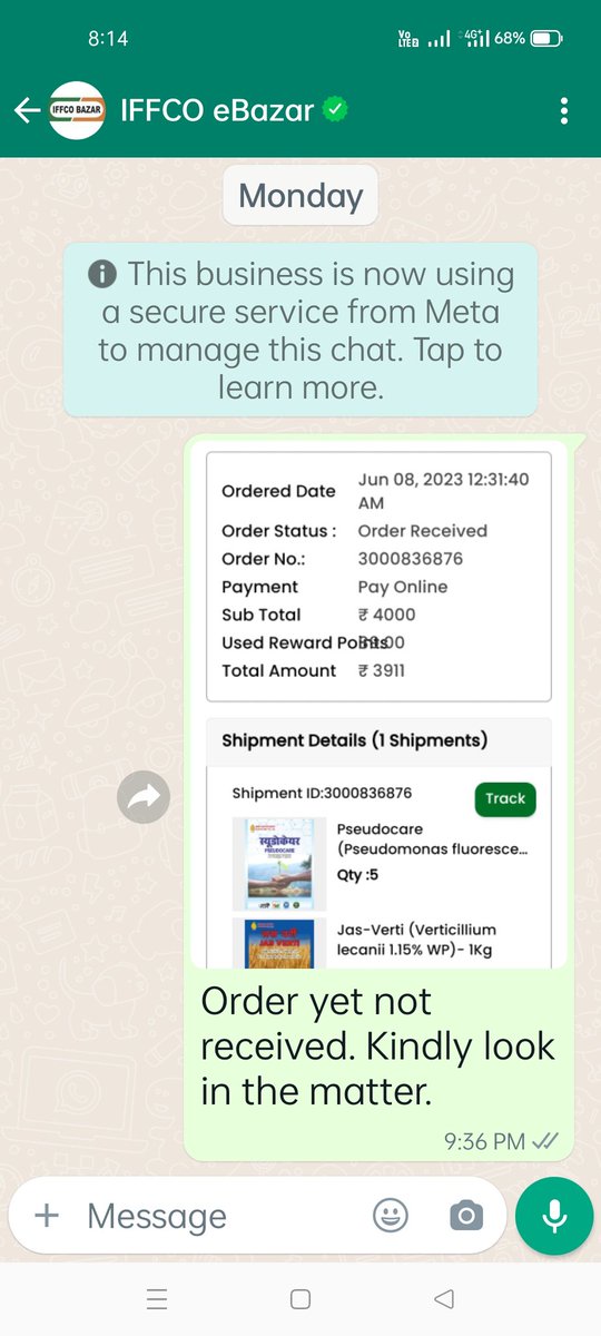 shashi82079's tweet photo. @IFFCOBAZAR 8th June's order yet not received. https://t.co/Tp2gAhM3OI needful. https://t.co/enrLeuQUPN
