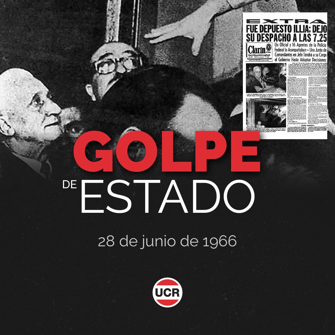 Un día como hoy pero de 1966 las Fuerzas Armadas realizaron un golpe contra el gobierno constitucional de Arturo Umberto Illia. 

A 57 años, repudiamos su derrocamiento y lo recordamos con inspiración. Un radical comprometido y ejemplo a seguir en nuestra historia.