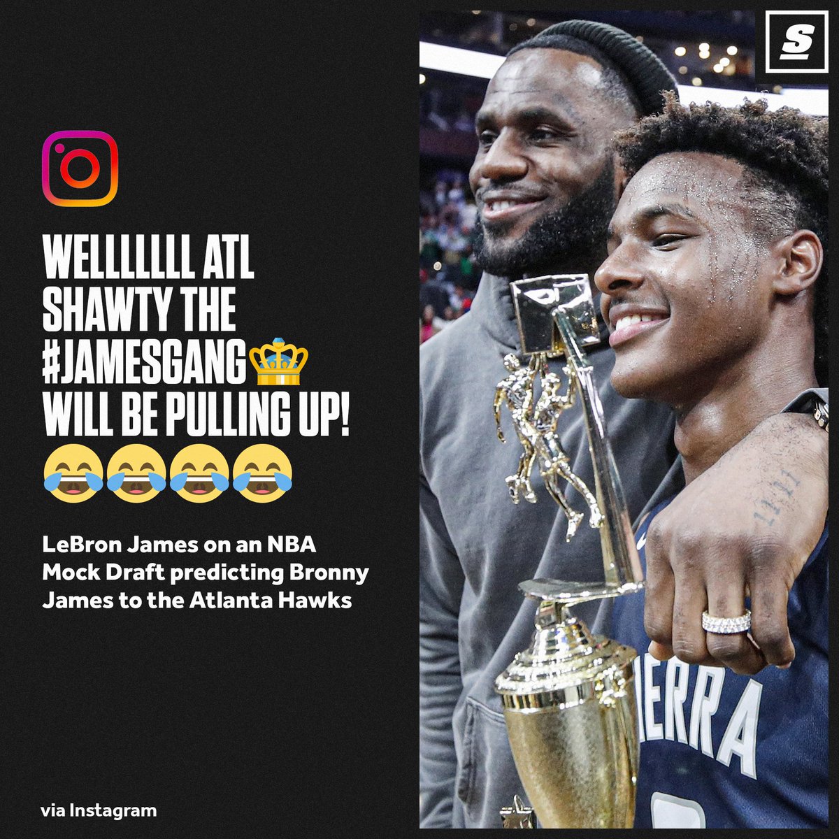 LeBron says if Bronny gets drafted to Atlanta, he'll pull up. 😅