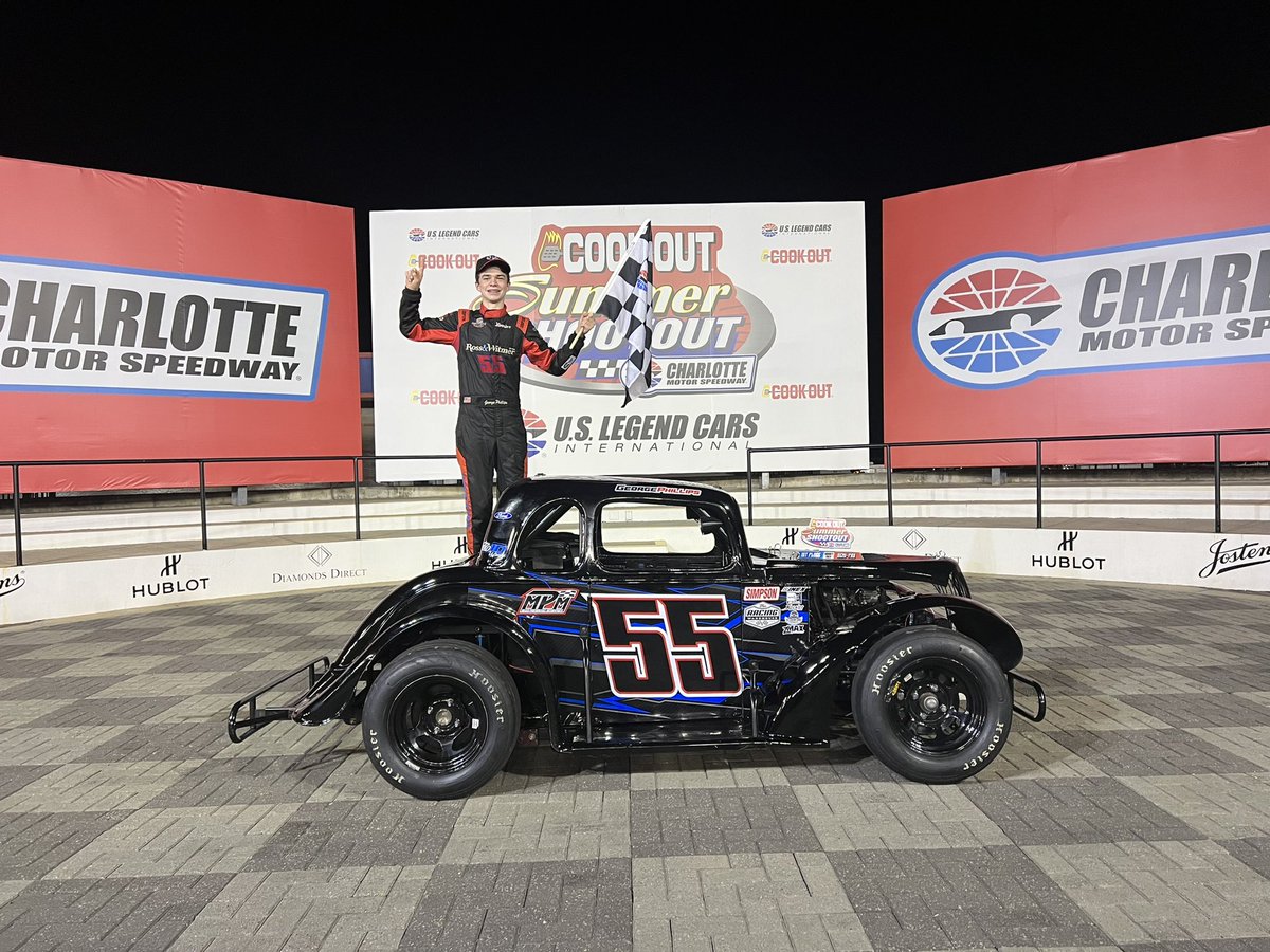 USLegendCars's tweet photo. No better way to end the night than another #CookOutSSO win from @GeorgePRacing in round 4 of the @VP_Racing_Fuels Semi-Pro! 🏆

#USLCI | @CookOut https://t.co/u3Nl52mVsK