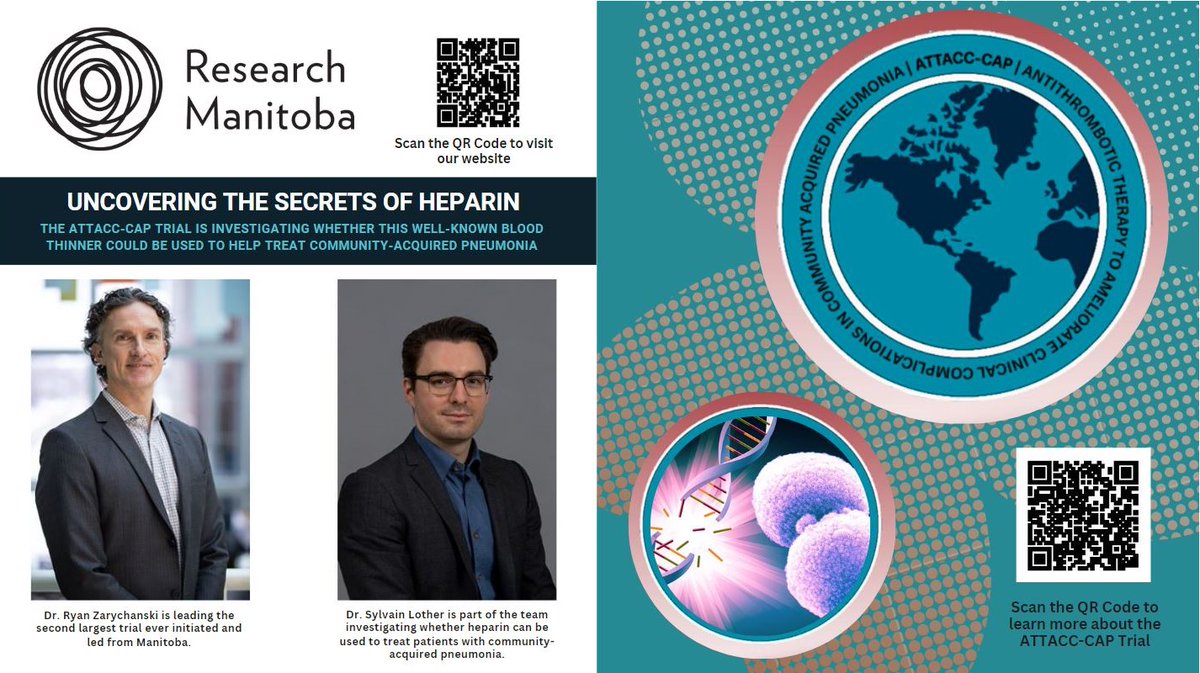 Research Manitoba (@research_mb) on Twitter photo We are pleased to announce an investment
of $500K allocated over 5 years designated to support the ATTACC-CAP trail led by <a href="/umanitoba/">University of Manitoba</a> researcher <a href="/RZarychanski/">Ryan Zarychanski</a>, this will be the second-largest clinical trial led out of Manitoba.
Read full news release: bit.ly/44gf40Q We are pleased to announce an investment
of $500K allocated over 5 years designated to support the ATTACC-CAP trail led by <a href="/umanitoba/">University of Manitoba</a> researcher <a href="/RZarychanski/">Ryan Zarychanski</a>, this will be the second-largest clinical trial led out of Manitoba.
Read full news release: bit.ly/44gf40Q