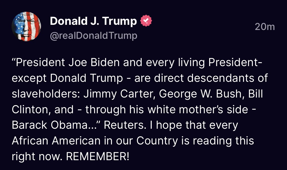 Black people won't foreget that this dumb mother fucker and his father was sued by the Justice Dept because they refused to rent to black people. What he said about the central park five. And demanding to see the birth certificate of the first black president.  

 Fuck Trump