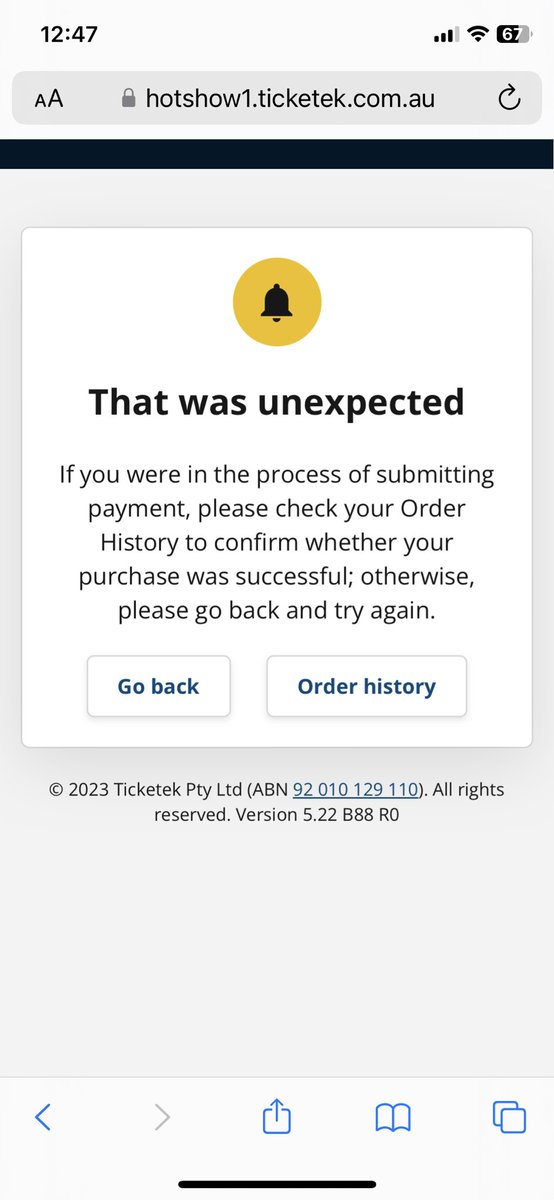 simone_cheung's tweet photo. After three hours, I got in but this happened until I got timed out. Go back in lobby or give up? Go. #ticketek @Ticketek_AU #ErasTour #TaylorSwiftErasTour https://t.co/UgnNTFIptX