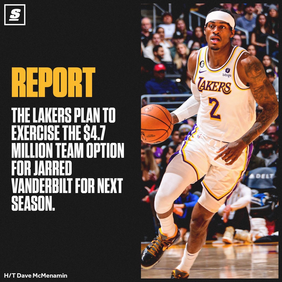 Jarred Vanderbilt will remain on the Lakers' roster next season. 🔥