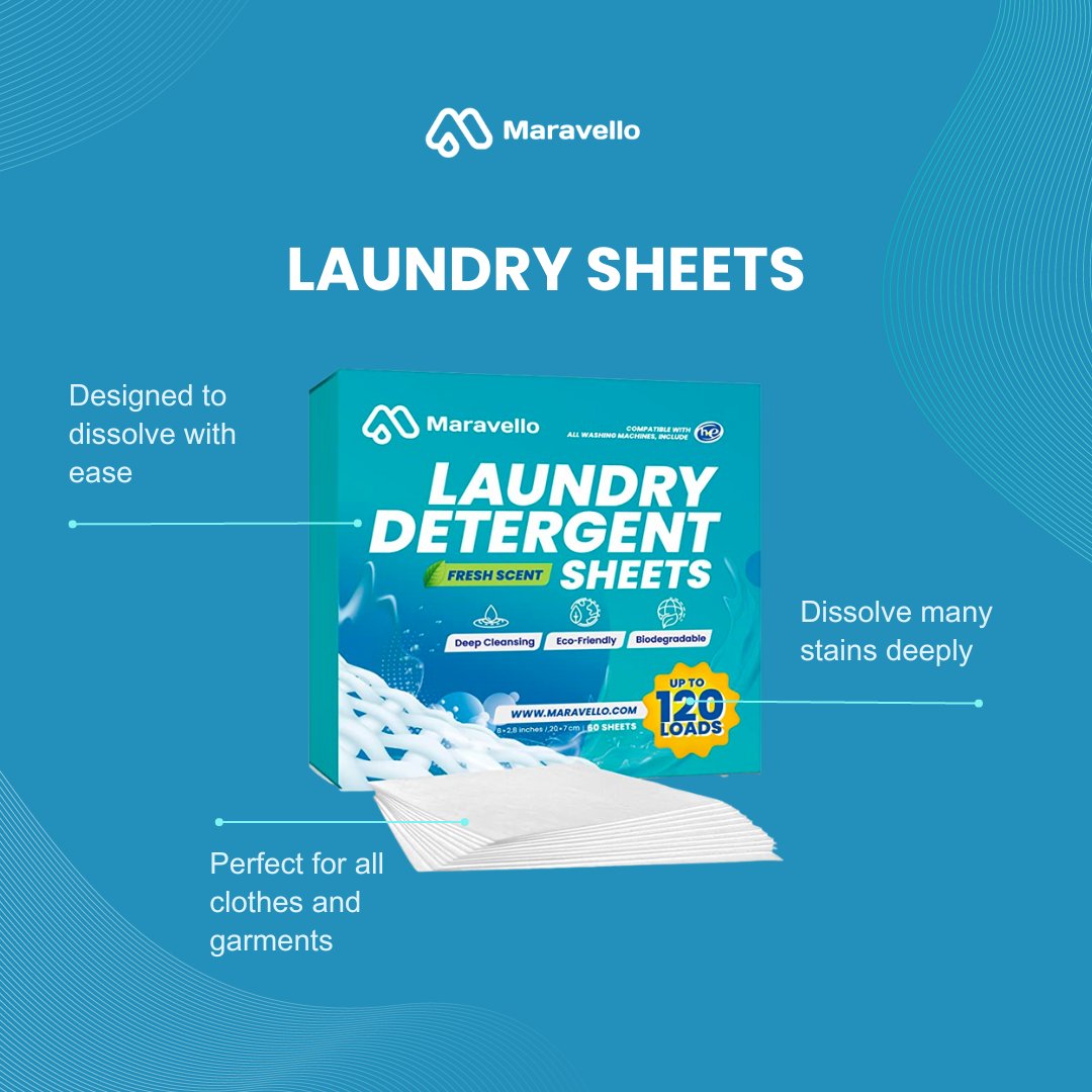 Maravello Laundry Detergent Sheets, 120 Loads