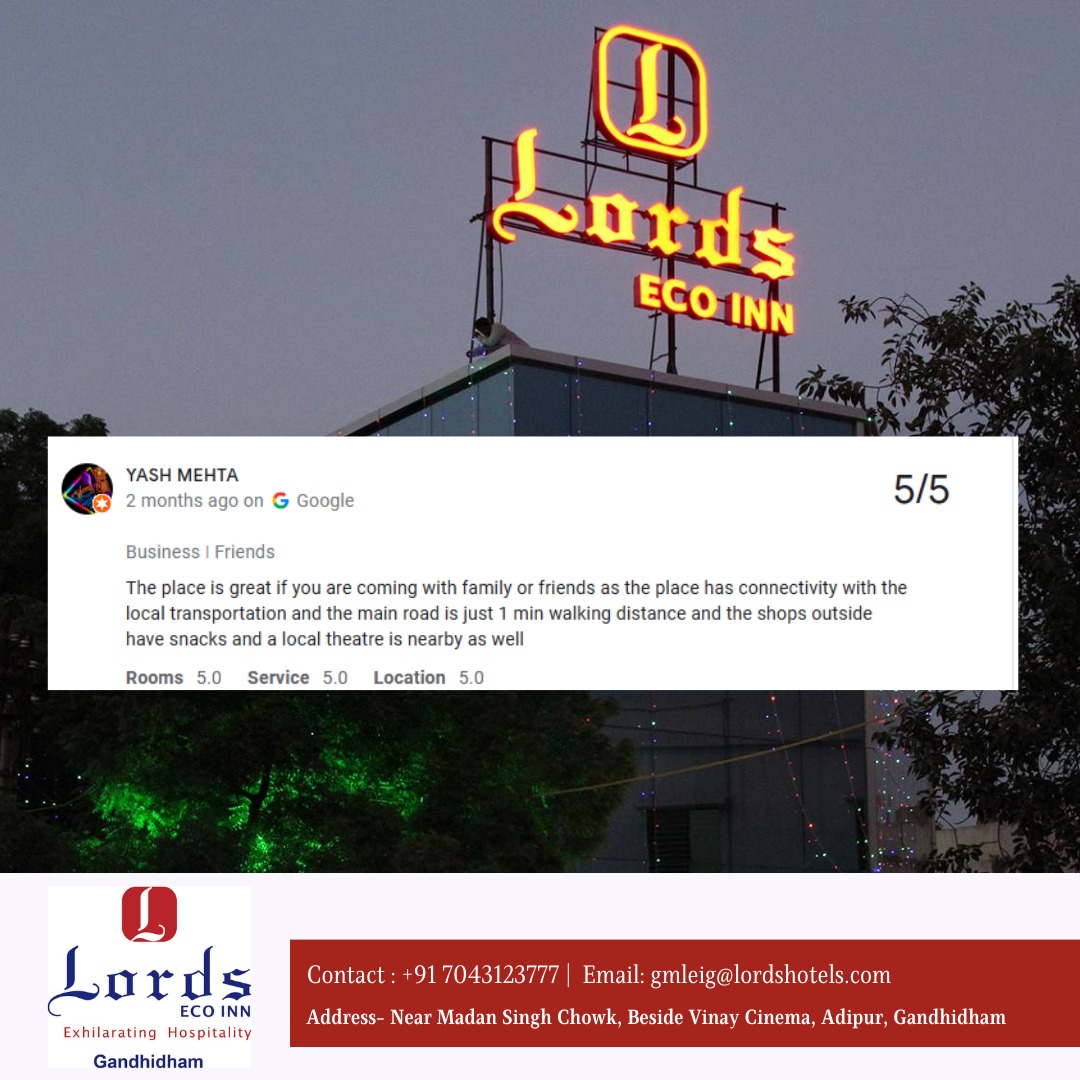 Thank you for taking the time to write such valuable feedback. Looking forward to being at your service again.

#LordsHotels #tripadviser #guestreview #guestfeedback #satisfaction #gandhidham #businesshotel #perfectdestination #comfortstay  #businesswithlords