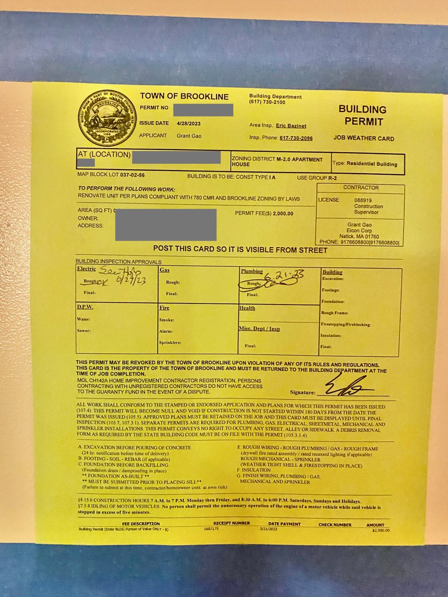 Great day for inspections! Passing two on the same day, including one final.

Let's go!

#lexingtonma #brookline #brooklinema #construction #renovation #contractor #residentialdesign #residential #residentialconstruction