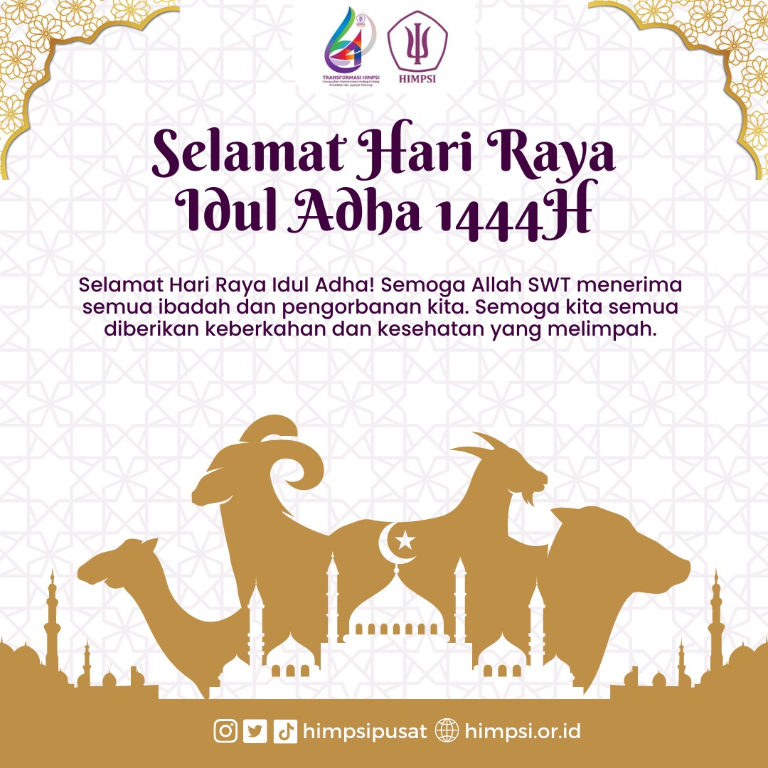 Selamat Hari Raya Idul Adha! Semoga kebahagiaan dan keridhaan selalu menyertai setiap langkah yang kita lakukan dalam menyambut perayaan ini. Di momen yang penuh keberkahan ini, semoga kita dapat merasakan kebahagiaan dalam keikhlasan kita dalam berkurban.

#IDULADHA2023 #HIMPSI