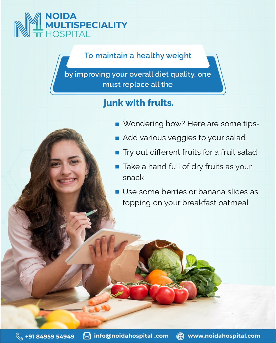 Choosing #fruit as a snack or #incorporating it into meals and recipes is a delicious and healthy way to #satisfy your sweet tooth and boost your intake of #essentialnutrients.

Follow us for more healthcare tips:  noidahospital.com