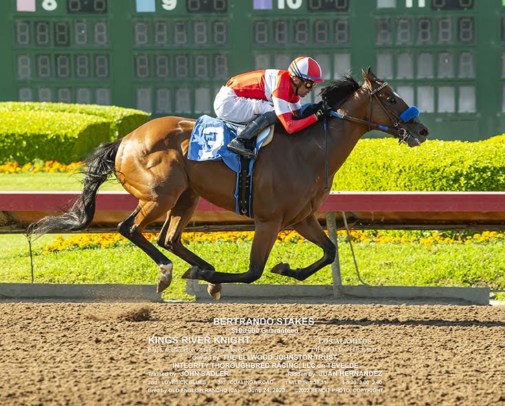 sadlerracing's tweet image. AND HE DID IT AGAIN! Kings River Night won his 2nd stake in a row #wiretowire #sadlerstyle and brought home the 🥇 in the Bertrando Stakes @santaanitapark 
Congratulations to his owners and a huge thank you to our rockstar team.  @johnwsadler @JuanLeyva1984  @NathalieDarley
