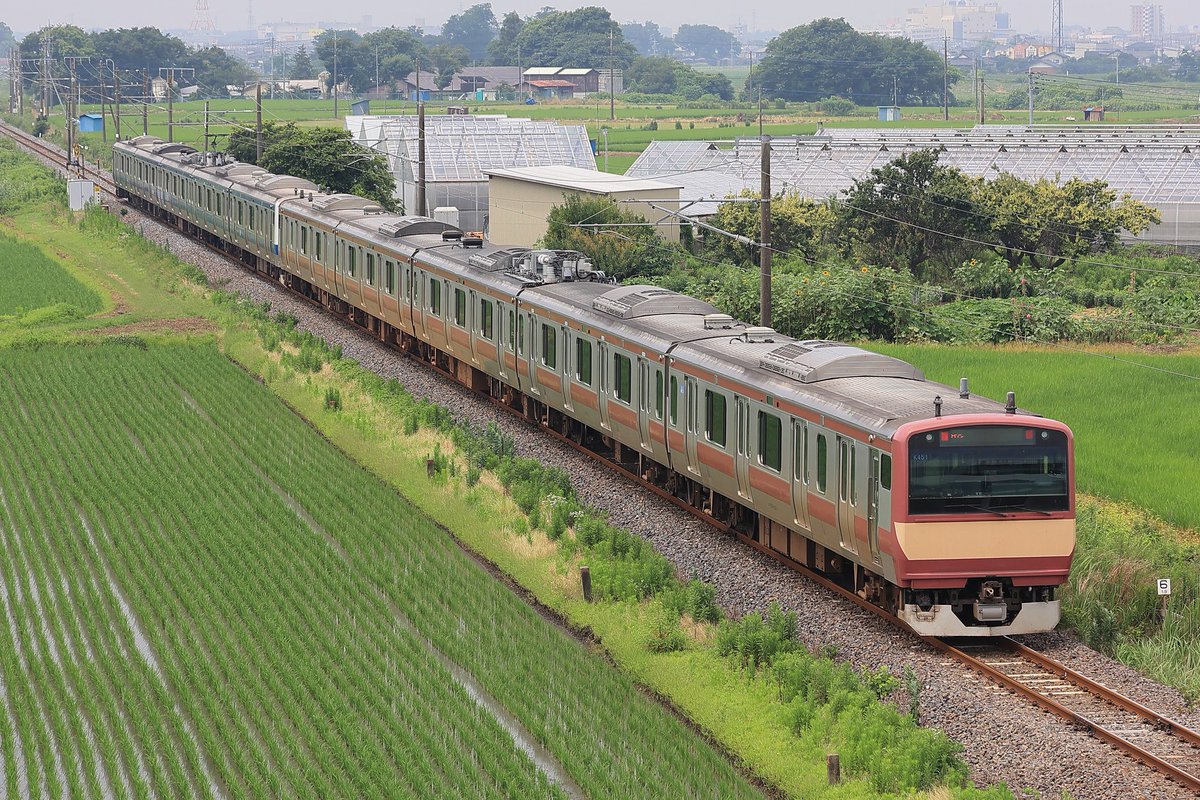 2023.6.28
回8724M
E531系K457+K451編成

E531系の附属編成×2という珍しい組成でKY入場が行われました。赤電側はパン下状態でした。