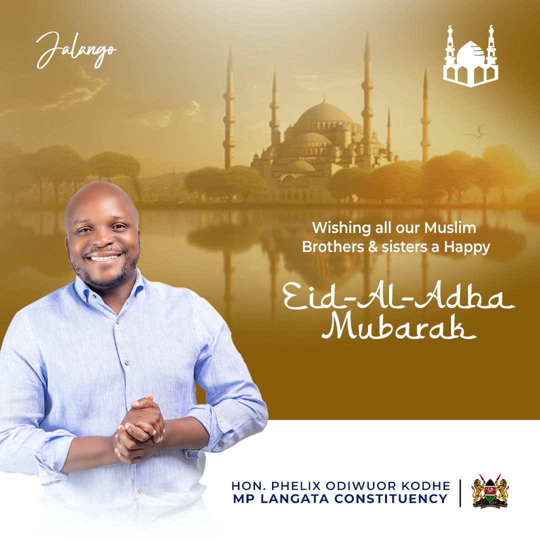 Eid Mubarak!
May this Eid bring you and your family immense happiness and blessings from Allah. Let’s celebrate this day with joy and love. Bakra Eid Mubarak!
#Langata1 
#UtuNaWatu 
#IpoSiku
