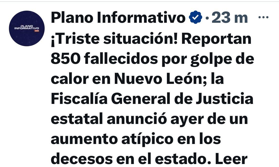 pepelomas321's tweet photo. @samuel_garcias Que genial es que estes haciendo viajes de promoción para tu libro mientras que escondes que fueron 850 muertes por la ola de calor en Monterrey, ni la propia SEMEFO puede darse a basto con tanta muerte y tú feliz presumiendo tu vida, que vergüenza te debe de dar https://t.co/T3kFEgAHeX