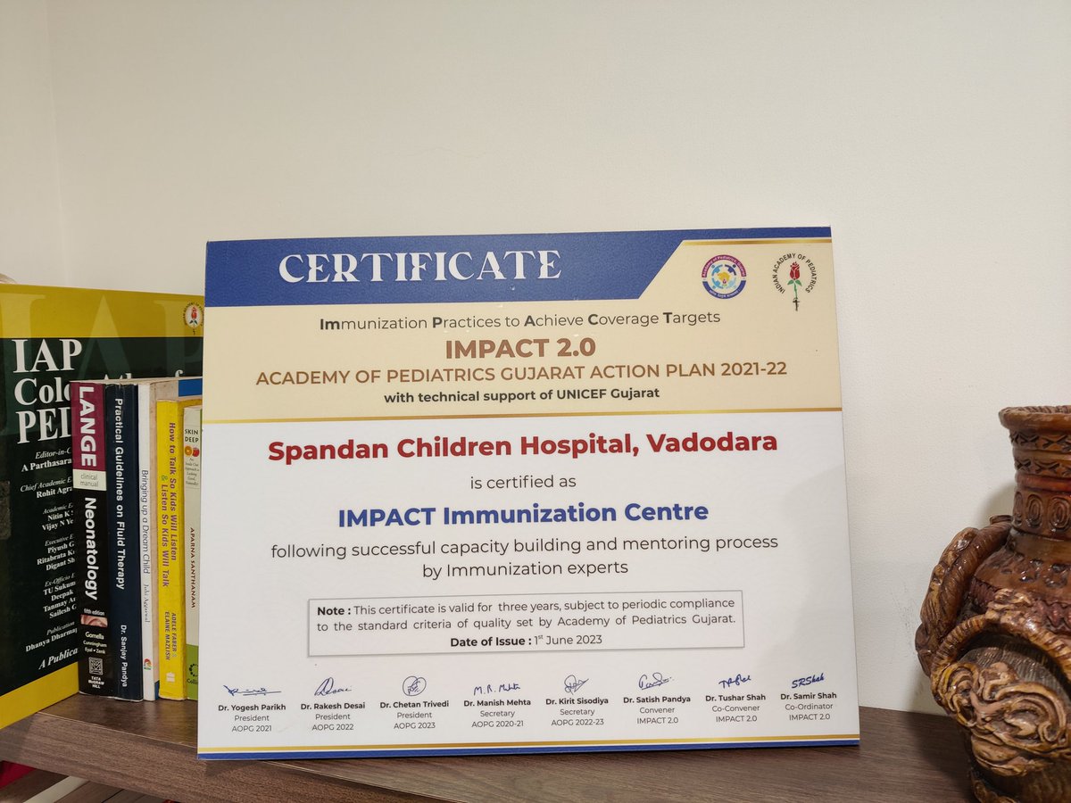 Snehal_Spandan's tweet photo. Safe immunization practice is an important key to pediatric practice. We @ spandan hospital, practice the same. Happy to receive certificate of "Impact immunization Centre" by fullfilling standard criteria of quality set by AOP Gujarat. #vaccination #UNICEF #immunization https://t.co/GQugVZYFBG