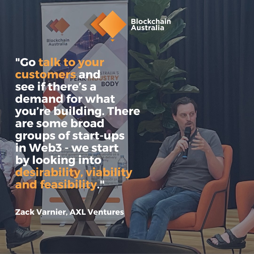 @AxlVentures' Zack Varnier's advice for building on #blockchain: 'Go talk to your customers and see if there’s a demand for what you’re building... we start by looking into desirability, viability and feasibility.' #blockchaineducation #BW2023