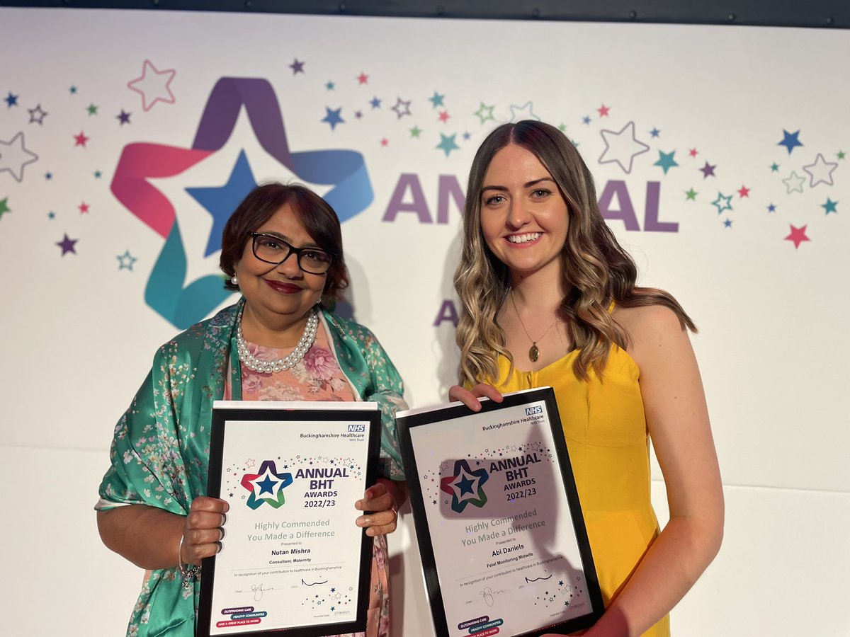 Highly commended in the ‘You Made a Difference’ award at the <a href="/BucksHealthcare/">Buckinghamshire Healthcare NHS Trust</a> staff awards for their work around fetal monitoring. So well deserved <a href="/Abi_Daniels23/">Abi Blakeley</a> and Nutan Mishra. The changes you have implemented will make a massive difference 🤩
