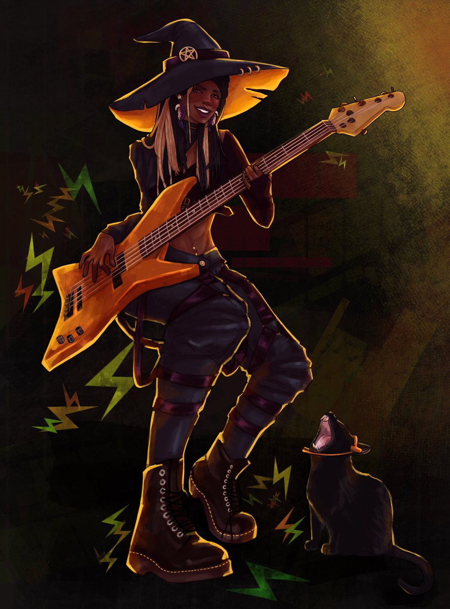StickerBun's tweet photo. Witch by day, Rockstar by night. Accompanied by the best lead singer, of course.

#ArtistOnTwitter #witch #characterdesign #characterart https://t.co/g1lEqaCgsI