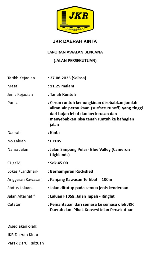 𝗞𝗘𝗝𝗔𝗗𝗜𝗔𝗡 𝗞𝗘𝗚𝗔𝗚𝗔𝗟𝗔𝗡 𝗖𝗘𝗥𝗨𝗡 𝗗𝗜 𝗟𝗔𝗟𝗨𝗔𝗡 𝗣𝗘𝗥𝗦𝗘𝗞𝗨𝗧𝗨𝗔𝗡 𝗙𝗧𝟭𝟴𝟱 𝗝𝗟𝗡 𝗦𝗜𝗠𝗣𝗔𝗡𝗚 𝗣𝗨𝗟𝗔𝗜–𝗕𝗟𝗨𝗘 𝗩𝗔𝗟𝗟𝗘𝗬 (𝗖𝗔𝗠𝗘𝗥𝗢𝗡 𝗛𝗜𝗚𝗛𝗟𝗔𝗡𝗗𝗦) 𝗦𝗘𝗞𝗦𝗬𝗘𝗡 𝟰𝟱.𝟬𝟬, 𝗗𝗔𝗘𝗥𝗔𝗛 𝗞𝗜𝗡𝗧𝗔, 𝗣𝗘𝗥𝗔𝗞 𝗗𝗔𝗥𝗨𝗟 𝗥𝗜𝗗𝗭𝗨𝗔𝗡