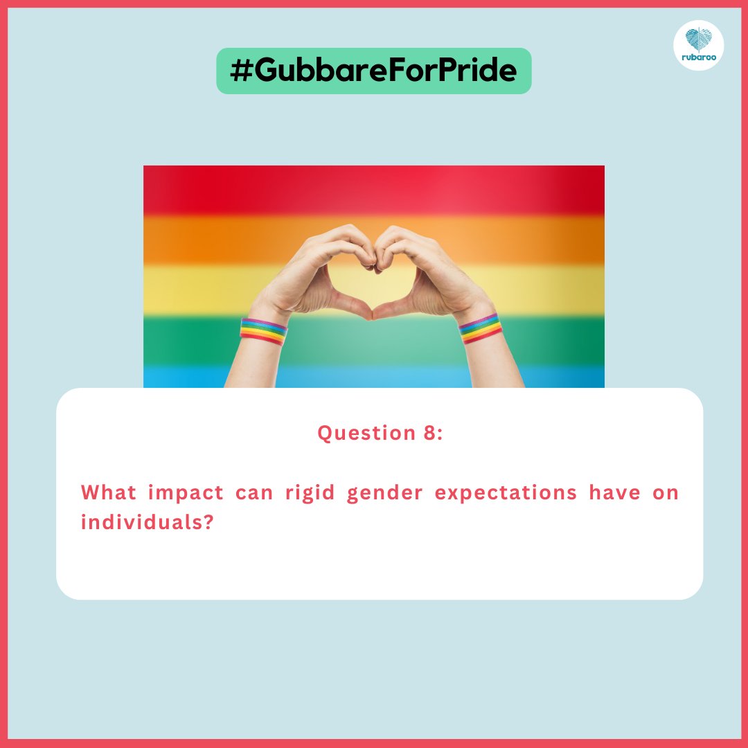 RubarooHyd's tweet photo. Question 8 of #GubbareForPride
What impact can rigid gender expectations have on individuals?
#CourageousConversations #EmergingLeaders #BreakingBarriers #ChallengingNorms #ShatteringLabels #AdvocatingForInclusion #TogetherForChange #GubbareForPride #Yuvaa #AgentsofIshq https://t.co/G35B7bxisw