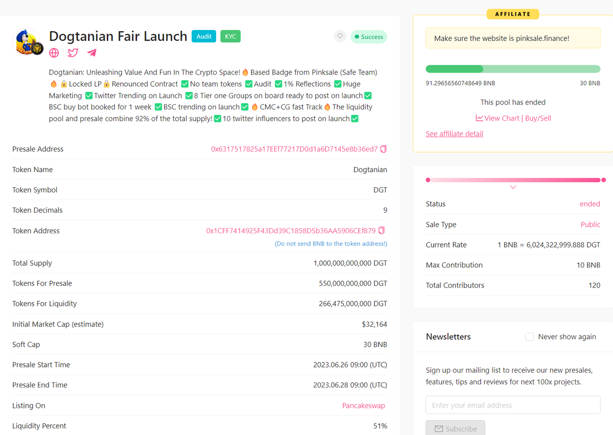 Congratulations to all presale participants, as promised marketing is all set and we will have a great launch!

🚀 32k imc is just perfect!🚀 
 
TG t.me/dogtaniantoken

#Dogtanian #DGT #Pinksale #memecoin #Moonshots #Crypto #cryptocurrency #cryptotrading #bnb #doge  #BSC