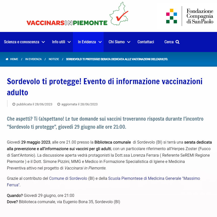 VaccinarsiP's tweet photo. 📷NUOVO EVENTO! Sordevolo ti protegge!
📷 QUANDO? giovedì 29 giugno 2023, alle ore 21.00
📷 DOVE? Biblioteca Civica di Sordevolo (BI)

📷 LEGGI LA NEWS QUI:
📷 https://t.co/bRZai3TCId!

#sordevolo
#scuolapiemontese
#medicinagenerale
#vaccinazioni
#eventi
#news 

@SimonePizzini https://t.co/pg9hUUeK8y