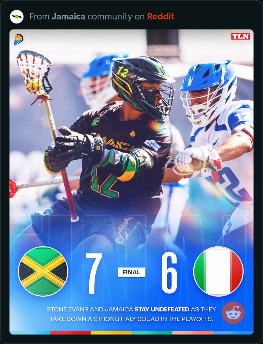 Jamaican Lacrosse team advances to the World Championship Finals in Italy. Go Jamaica!