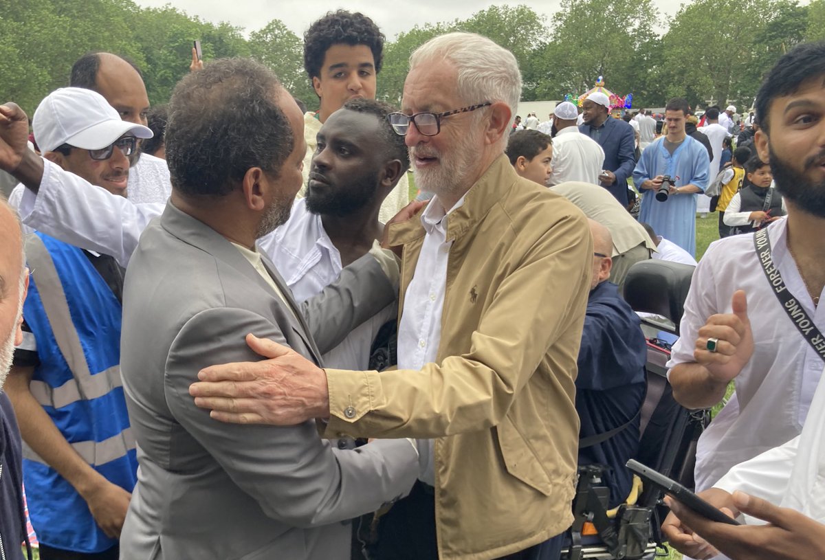 jeremycorbyn's tweet image. Wonderful to join friends and neighbours in Islington this morning to celebrate Eid Al Adha.

Let’s all embrace the values of generosity, unity and compassion that define this blessed day. 

Eid Mubarak!