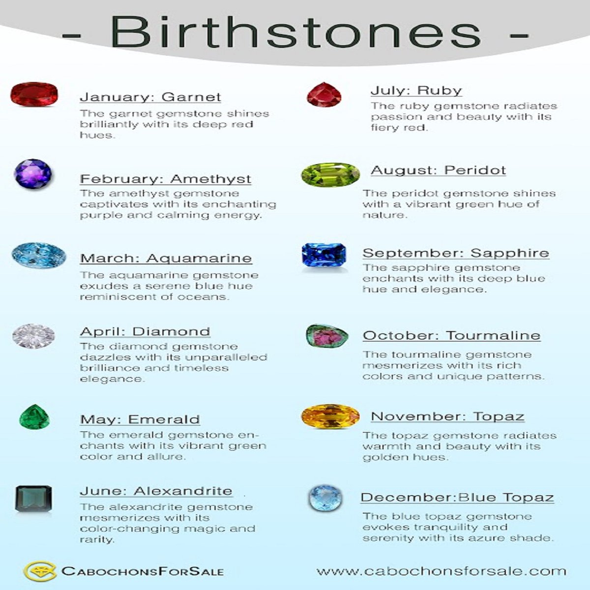 #Birthstones are often used in #jewelry and can be given as thoughtful gifts to celebrate #birthday or other special occasions.
#gemstone #Birthstone #Garnet #Ruby #tourmaline
#Amethyst #Peridot #BlueTopaz
#gemstoneseller #WholesaleGemstone #Onlinegemstoneseller
#Aquamarine