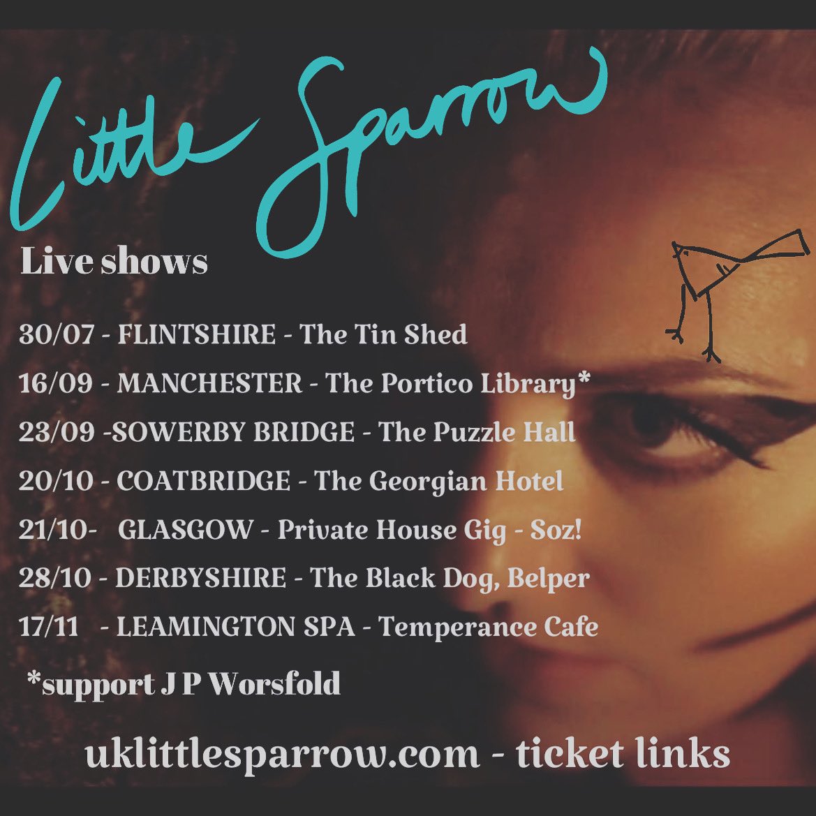 **MORE LIVE SHOWS ADDED** 
Yes watch out, I might be flying by somewhere near you! #gigs #live #music #littlesparrow #glasgow #flintshire #derbyshire #lemingtonspa #manchester #sowerbybridge