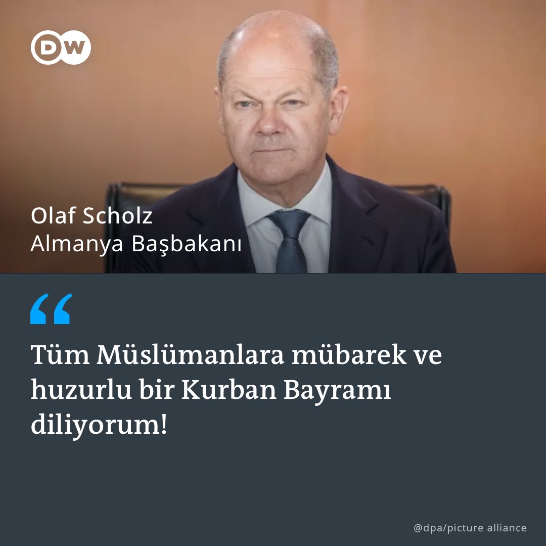 Almanya Başbakanı Olaf Scholz, Müslümanların Kurban Bayramı'nı kutladı. Scholz Almanca, Türkçe ve Arapça paylaştığı mesajda "hayırlı bayramlar" diledi👇
dwturkce.com/tr/almanya-ba%…