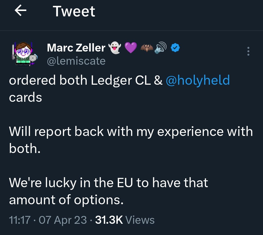 Time to report back on <a href="/Ledger/">Ledger</a> CL and <a href="/holyheld/">Holyheld</a> as I have used both in the past months.

PSA: haven't been paid a dime to write this thread so I can say whatever I want.🤌

👇