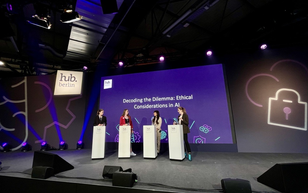 How to decode the dilemma of ethical considerations in #AI, we are now discussing at #hubberlin23 in the panel on Neon Stage with Ramak Molavi Vassei (<a href="/mozilla/">Mozilla</a>), Wiebke Dorfs and @carina_mieth from <a href="/wairobotics/">Women in AI & Robotics</a>.