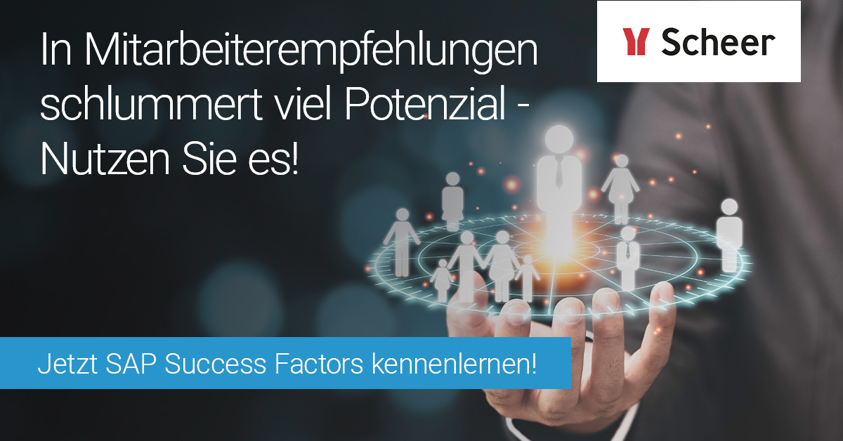 Scheer_GmbH's tweet image. Unternehmen versprechen sich von #Mitarbeiterempfehlungsprogrammen positive Effekte, aber oft gibt es bei der #Prozessdigitalisierung noch Nachholbedarf. Wir unterstützen Sie bei der #Digitalisierung der #HR-Prozesse. Lernen Sie @SAP SuccessFactors kennen: scheer-group.com/loesungen/sap-…