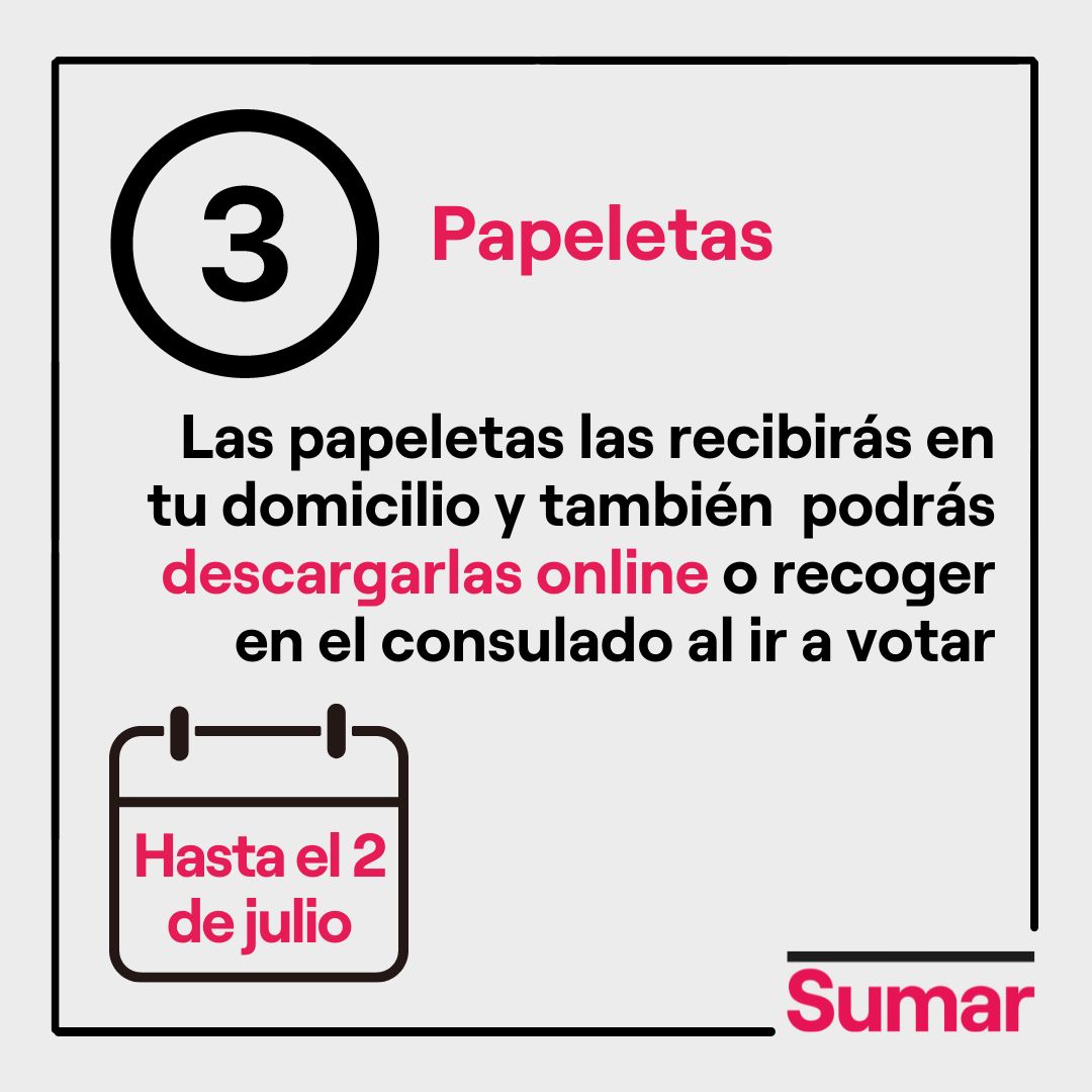 sumarexterior's tweet photo. ¿Cómo votar el próximo #23J desde el exterior? 🤔

Inauguramos esta cuenta de apoyo a @sumar en el exterior con toda la información para poder votar desde fuera de España.

🤨 Pregúntanos si tienes cualquier duda.

#LaDiásporaSuma
#SumamosDesdeElExterior https://t.co/v1oL7vuqxI