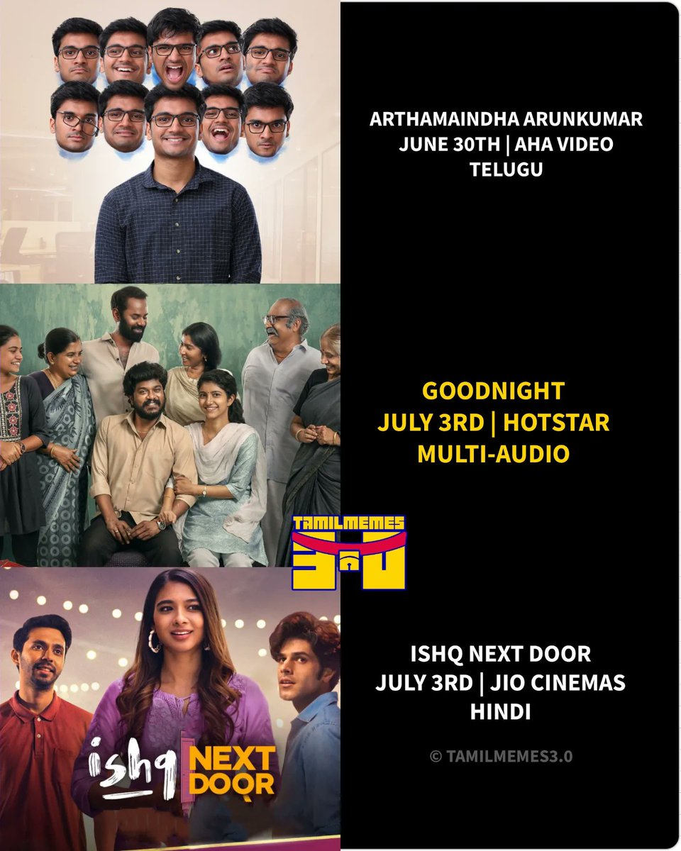 Ott releases (June 29th-July3rd) 🎬💥

#LustStories2 | #FastX | #Thewicther3 | #Veeran | #Afwaah | #Kulasami | #Sergeant | #Lakadbaggha | #Ninnucheretharunum | #Arthamaindhaarunkumar #Goodnight | #ishqnextdoor