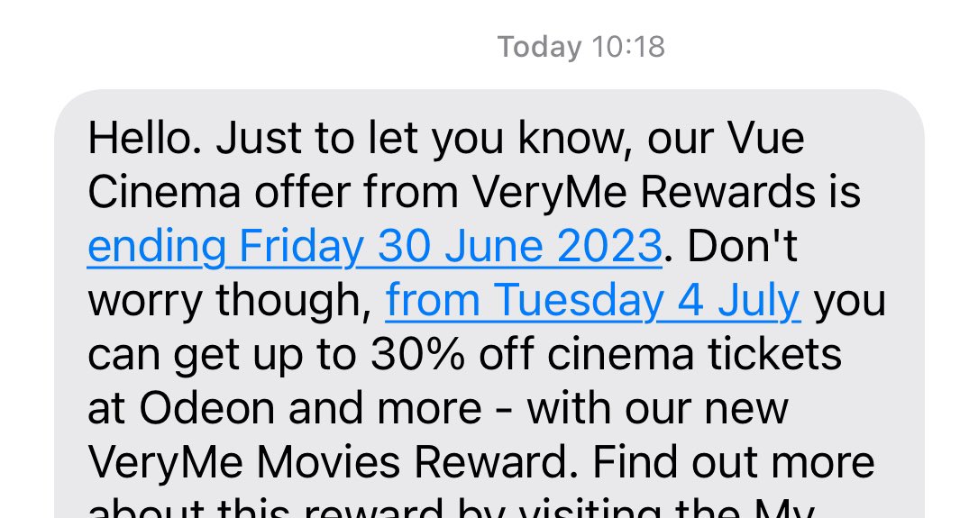 edwardgvickers's tweet photo. A very sad day for @VodafoneUK users.
The @vuecinemas offer was THE best thing that Vodafone’s VeryMe provided us with. The Vue cinemas are great, and the staff are the best. Now, I’d have to pay more for 1 ticket than I did for 2, before, for a lower-quality experience. #VeryMe https://t.co/9OzApEtL9h
