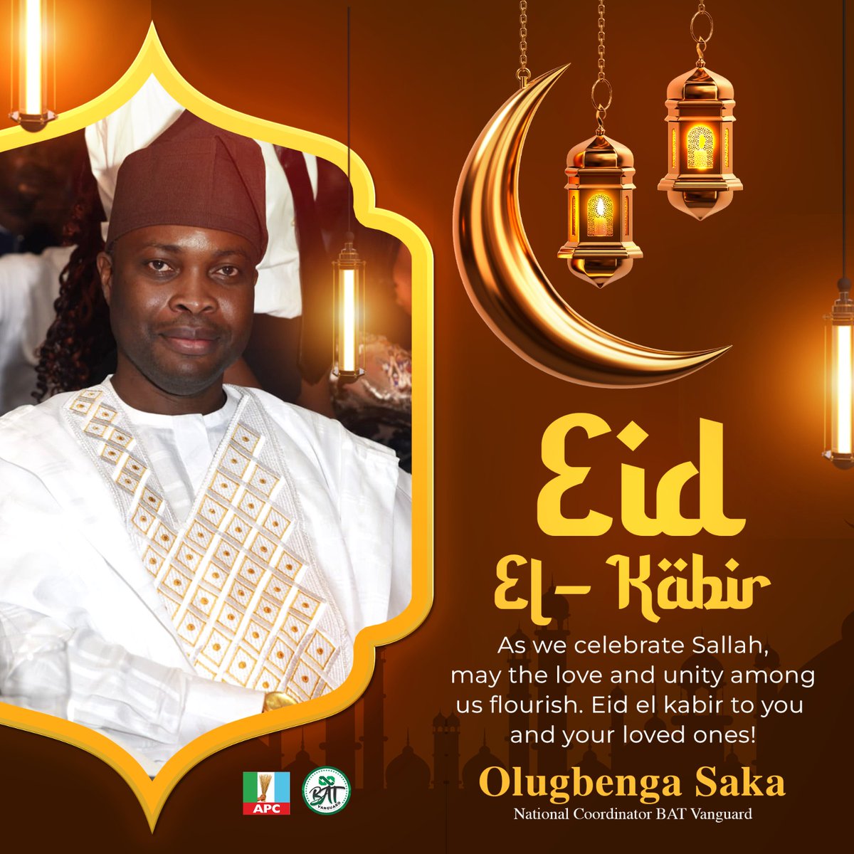 BAT Vanguard_PBAT (@vanguardbat) on Twitter photo May your sacrifice bring forth Allah's blessings to light your way and lead you to eternal happiness, success and peace.
Barka Da Sallah.
<a href="/gbengasaka/">Gbenga Saka</a> May your sacrifice bring forth Allah's blessings to light your way and lead you to eternal happiness, success and peace.
Barka Da Sallah.
<a href="/gbengasaka/">Gbenga Saka</a>