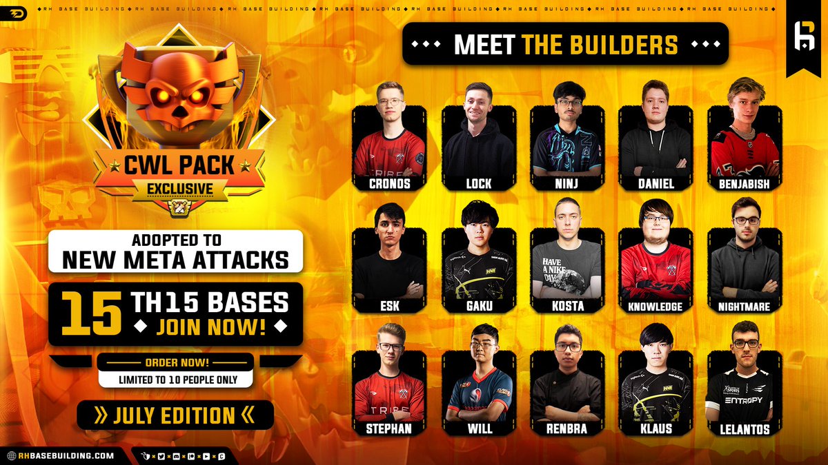 🔸TH 15 CWL PACK is live!🔸
1️⃣5️⃣x brand NEW TH15 bases, provided by our PRO builders.🛡️🛠️
Make sure you are well prepared for the new CWL-Season! 📈🔥
🌐 rhbasebuilding.com/product/th15-c…
#ClashofClans | #CWL | #TH15