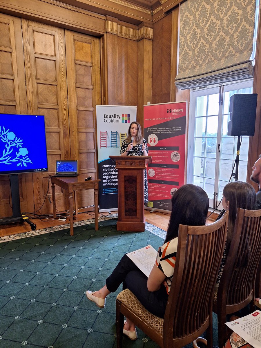 EqualityCoal's tweet photo. Our first speaker Tràsa Canavan of @BarnardosNI concludes by saying:

"Who is paying the price for this inaction on the anti-poverty strategy? It is children, young people, women, pensioners, communities, and schools."

#NIAntiPovertyStrategy https://t.co/VOuCHQC09k