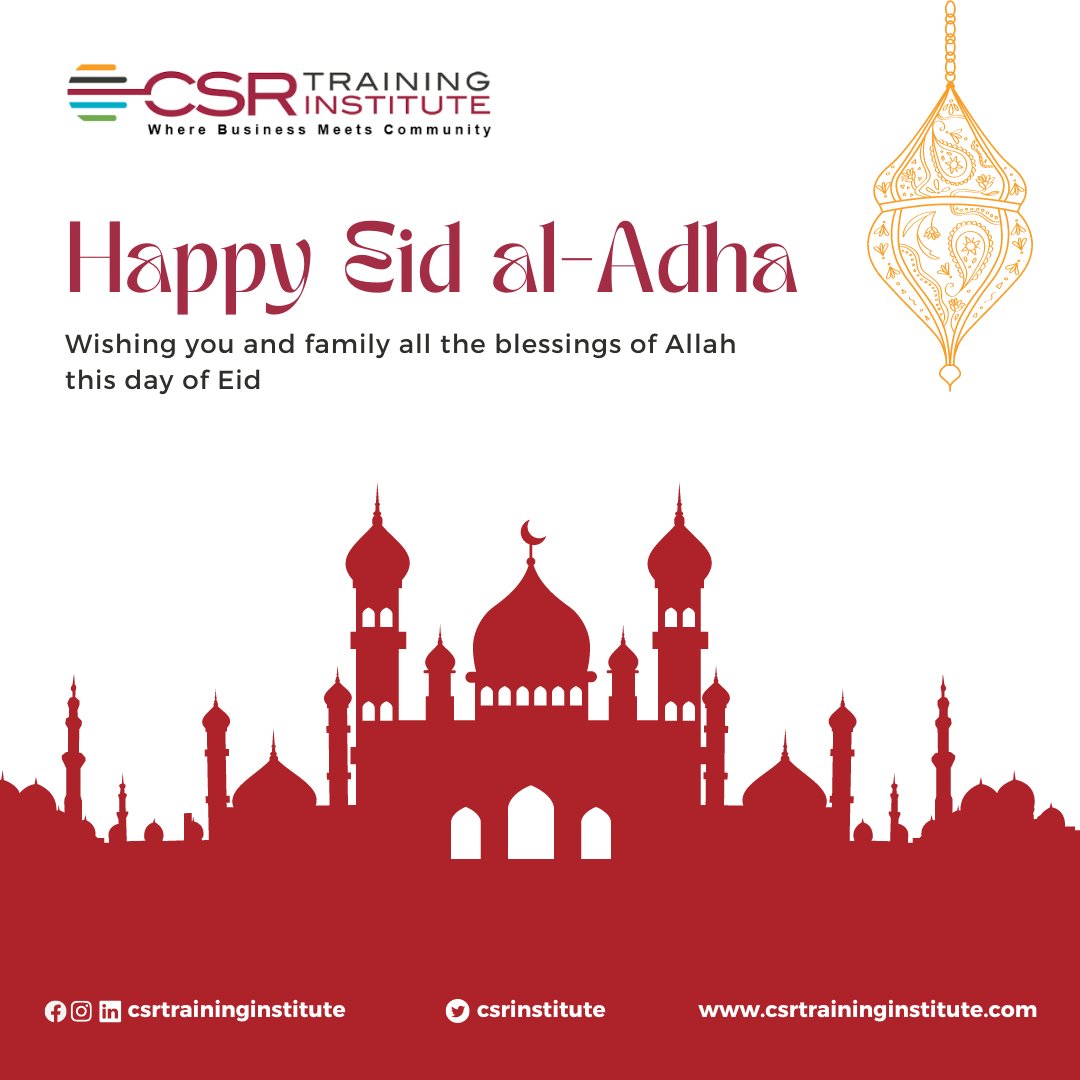 csresginstitute's tweet photo. May the spirit of sacrifice and compassion illuminate this blessed Eid-al-Adha! At CSR Training Institute, we embrace the values of giving back and creating positive change through Sadaqah and Zakat.
Eid Mubarak! 🌙✨

#EidAlAdha #CSRInstitute #Blessings #Compassion  #SDG #ESG https://t.co/mFaCAuyBZd