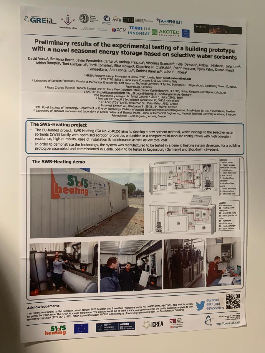 📍Our SWS-Heating team is at #ECOS2023 showing a poster with our technology demonstrator! 💪

<a href="/cinea_eu/">CINEA 🇪🇺</a> <a href="/greiaudl/">GREiA</a> <a href="/CNR_ITAE/">CNR ITAE</a> <a href="/Mech_Eng_Ntua/">School of Mechanical Engineering - NTUA</a> <a href="/ntua/">National Technical University of Athens</a> <a href="/luisafcabeza/">Luisa F. Cabeza</a> <a href="/UdL_RDI/">Recerca i Transferència UdL</a> <a href="/AndreaFrazzica/">Andrea Frazzica</a>