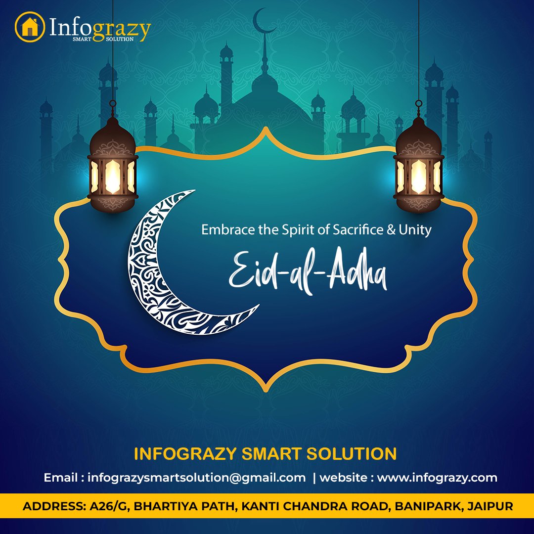 infograzy's tweet photo. On the day of #sacrifice let us remember the true meaning of #EidulAdha
May #Allah accept our #gooddeeds &amp; grant us His #blessing
#bakrid #qurbani #compassion #charity #happiness #CCTVCamera #BiometricMachine #accesscontrol #AlarmSystem #Networking #jaipur #infograzysmartsolution https://t.co/uh07ooLeVK