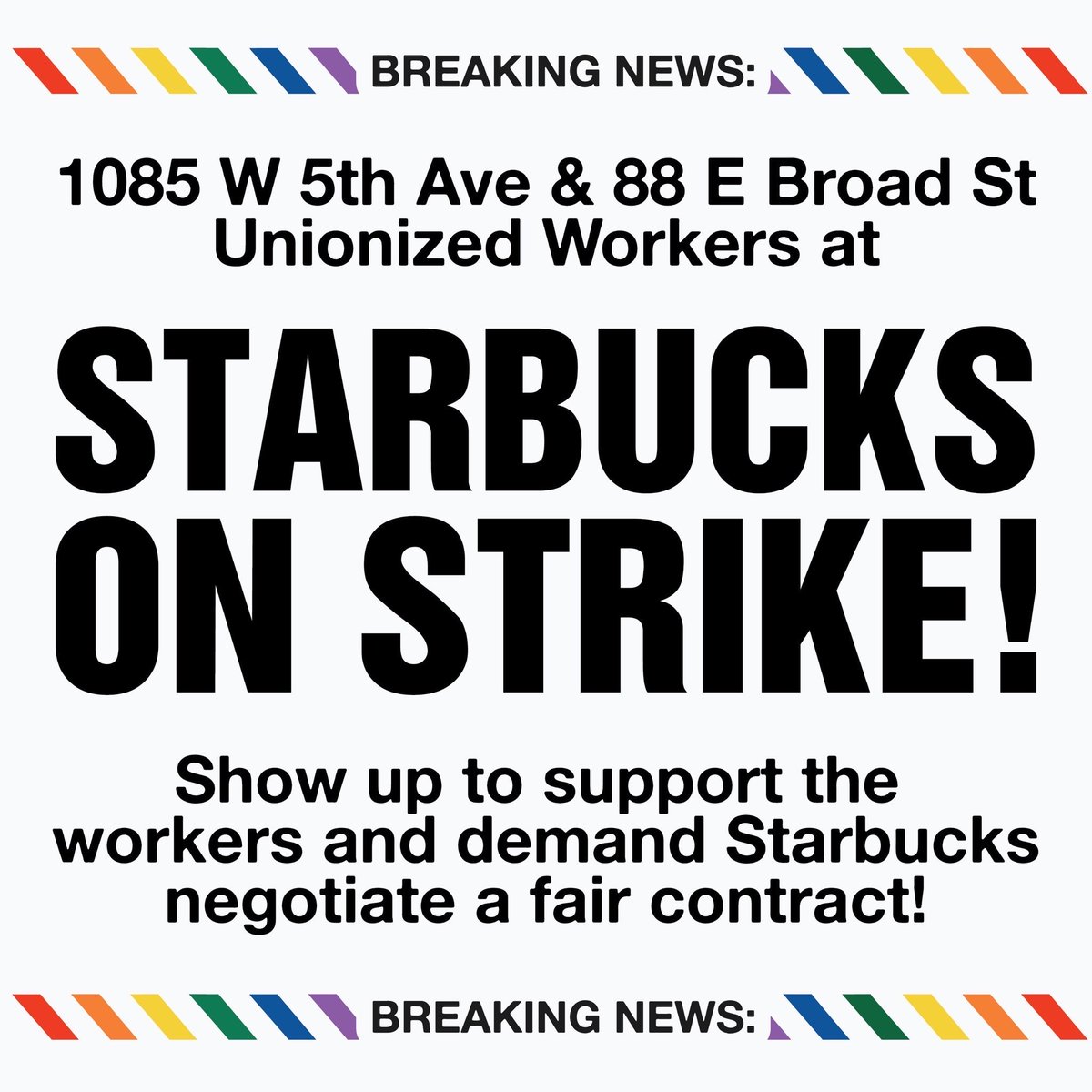 BREAKING NEWS: STRIKE!

Workers at the two stores listed below are going on strike today because of concerted actions by management to prevent the workers from displaying Pride flags and attire.