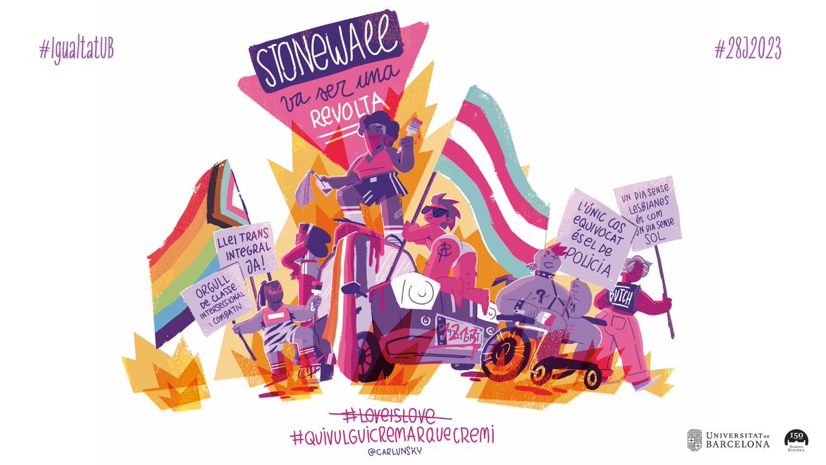 #IgualtatUB | 🏳️‍🌈 L’#OrgullUB, avui i cada dia!

💪 Fa més de 50 anys de la revolta de Stonewall, el 1969, però encara hi ha molta feina per fer.

A la #UniBarcelona disposem d’un protocol per prevenir, detectar i actuar contra les situacions d’assetjament per raó de sexe,