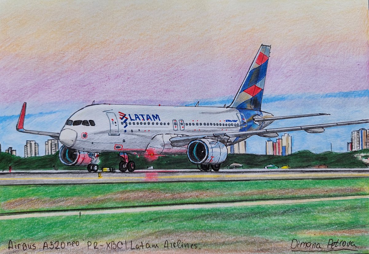 AircraftBy's tweet photo. I was inspired to draw this lovely Airbus A320-237n PR-XBC of @LATAMAirlines @LATAM_BRA at Fortaleza Airport 🇧🇷
Photographer: Leonardo Mello
148x210mm
#LATAM #latamairlines #LatamBrasil #FortalezaAirport #colorful #sky #sunset #sunrise #planespotting #sketch #NewEngineOption https://t.co/rRHnxARayu