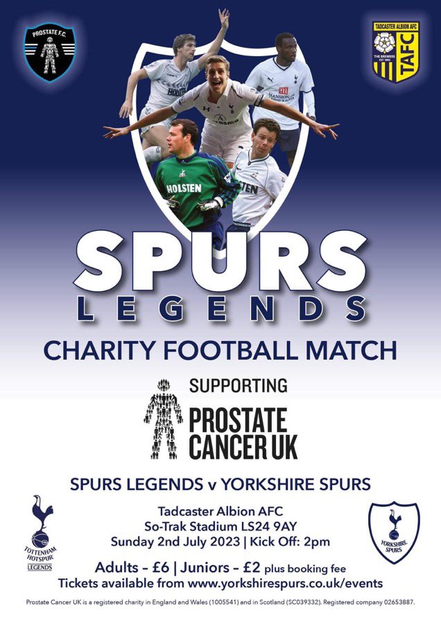 SPURS LEGENDS OFFICIAL (@legendsspurs) on Twitter photo This weekend we have a fixture with Yorkshire Spurs <a href="/YorkshireSpurs/">Yorkshire Spurs</a>. Come along and support us all and our charities. ⚽️⚽️. See you there! ⚽️⚽️ This weekend we have a fixture with Yorkshire Spurs <a href="/YorkshireSpurs/">Yorkshire Spurs</a>. Come along and support us all and our charities. ⚽️⚽️. See you there! ⚽️⚽️