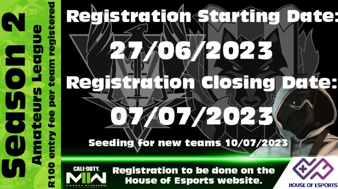 HouseofEsports4's tweet photo. SEASON 2 IS HERE!!! COME AND SIGN UP YOUR TEAM.
Dm us if your team is intrested.
#codza #HOE #gamingza #cdl #esportsza #codleagues #MW2 https://t.co/y4sPoDQ6H6
