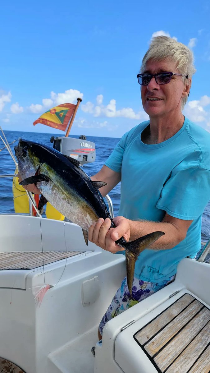 SailingGrenada's tweet photo. A nice catch for lunch today 🎣 Well done Alex! Freshest and tastiest #fish in the #Grenadines! 🐟 #Sailing #LearnToSail #Grenada #PureGrenada https://t.co/FPBZI6s0eq